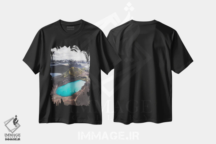 تیشرت مشکی طرح دار آبی فلات، مدیوم اثر جو شاتر | فروشگاه ایماژ