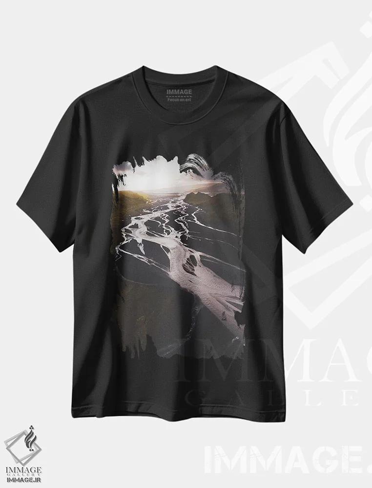 تیشرت مشکی طرح دار رودخانه های دره، مدیوم اثر جو شاتر | immage.ir