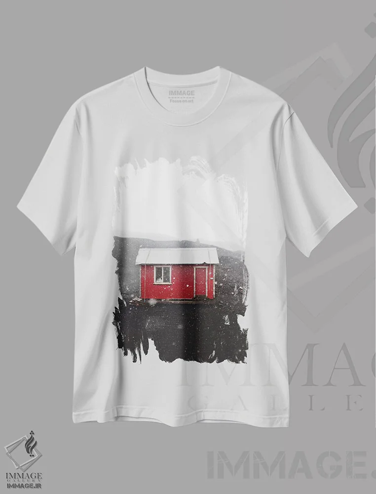 تیشرت سفید طرح دار خانهٔ قرمز، مدیوم اثر جو شاتر | immage.ir
