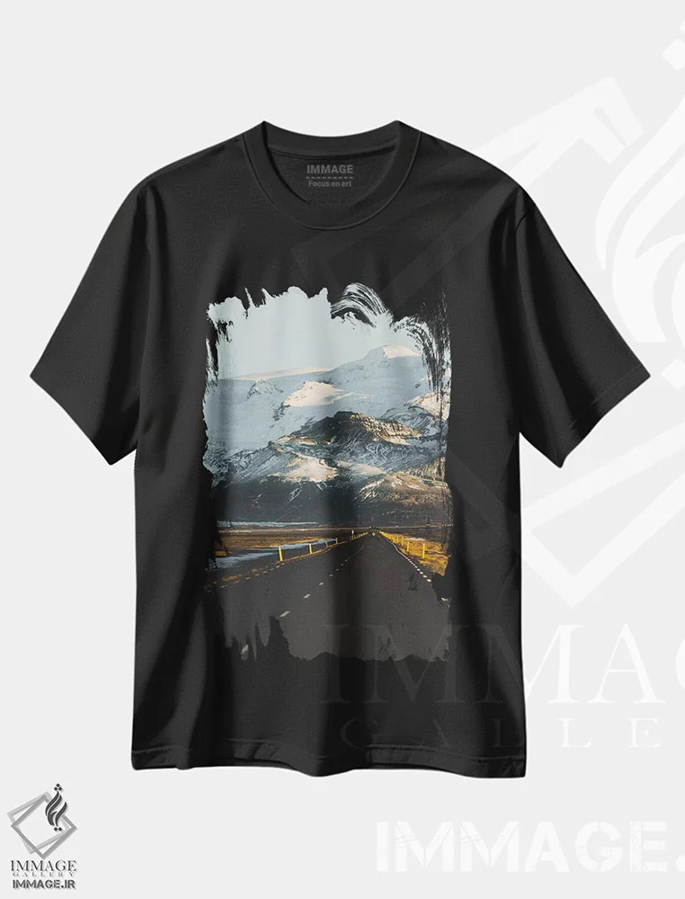 تیشرت مشکی طرح دار جاده پیش رو، مدیوم اثر جو شاتر | immage.ir