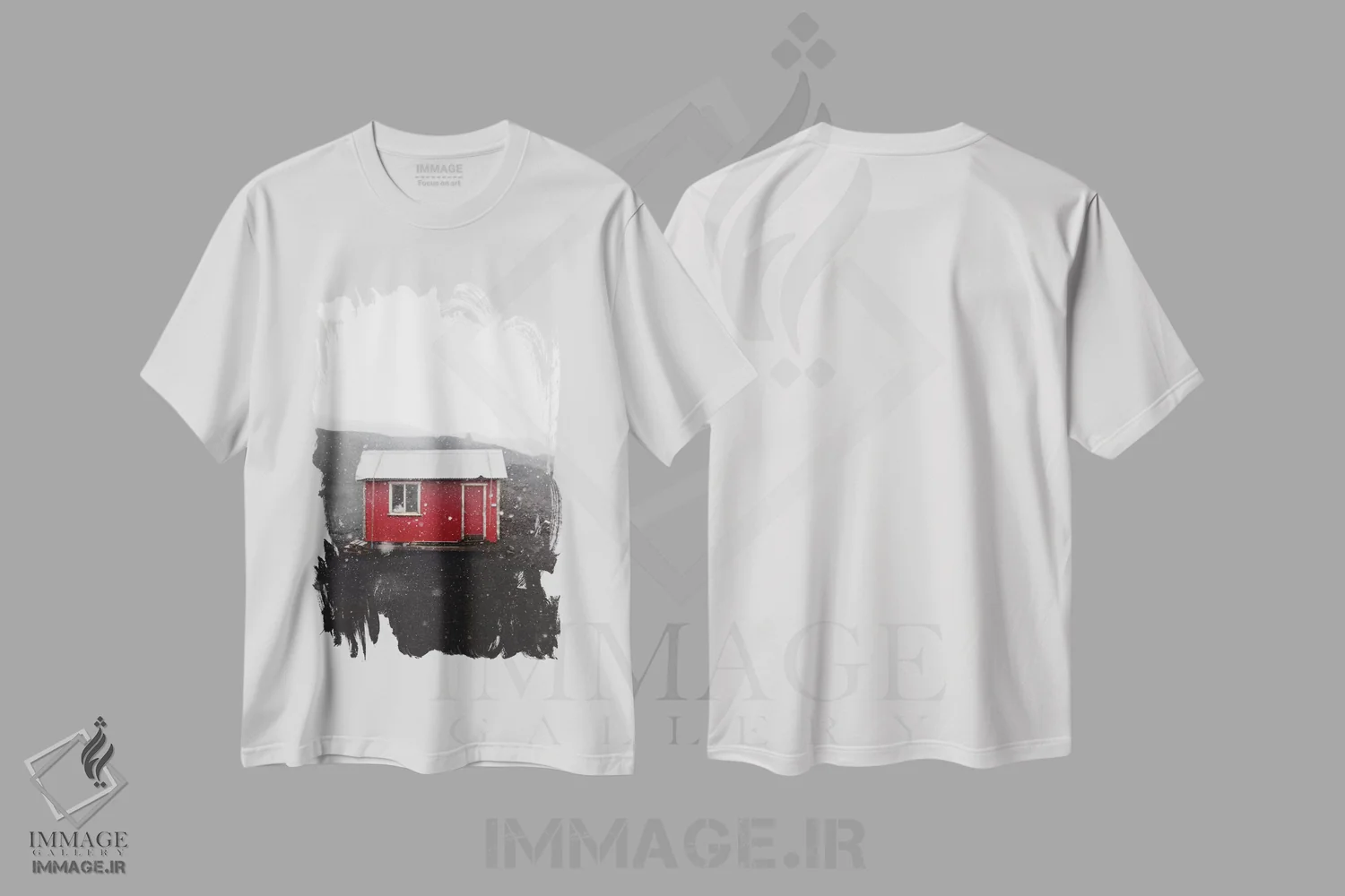 تیشرت سفید طرح دار خانهٔ قرمز، مدیوم اثر جو شاتر | immage.ir