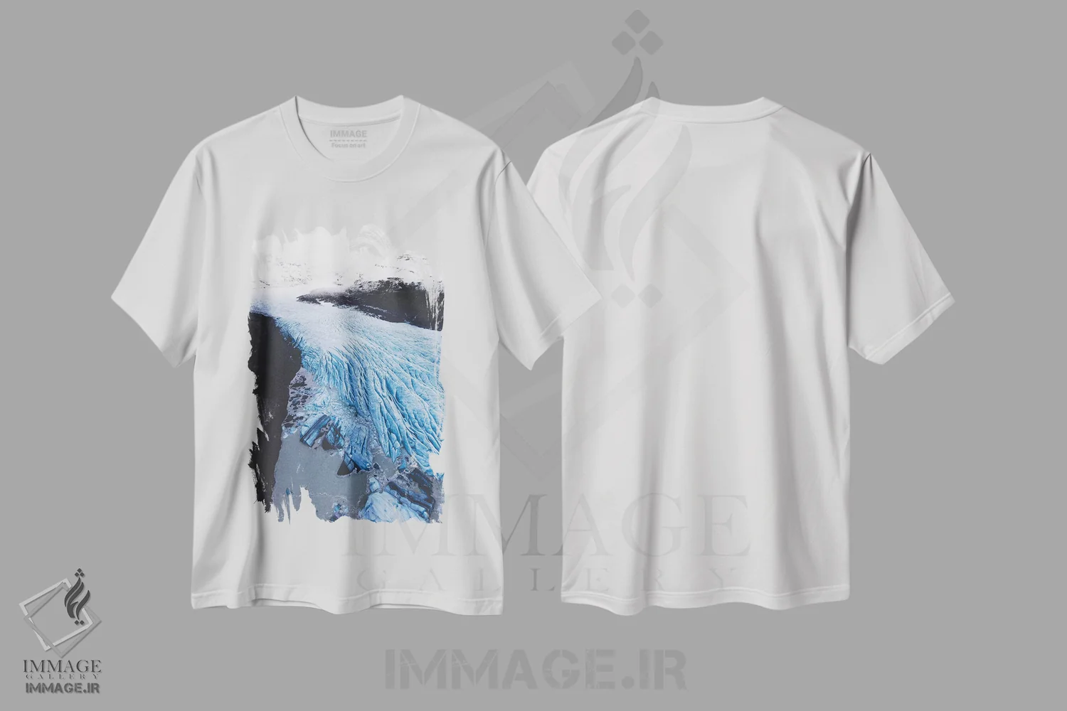 تیشرت سفید طرح دار رودخانهٔ آبی یخ، مدیوم اثر جو شاتر | immage.ir
