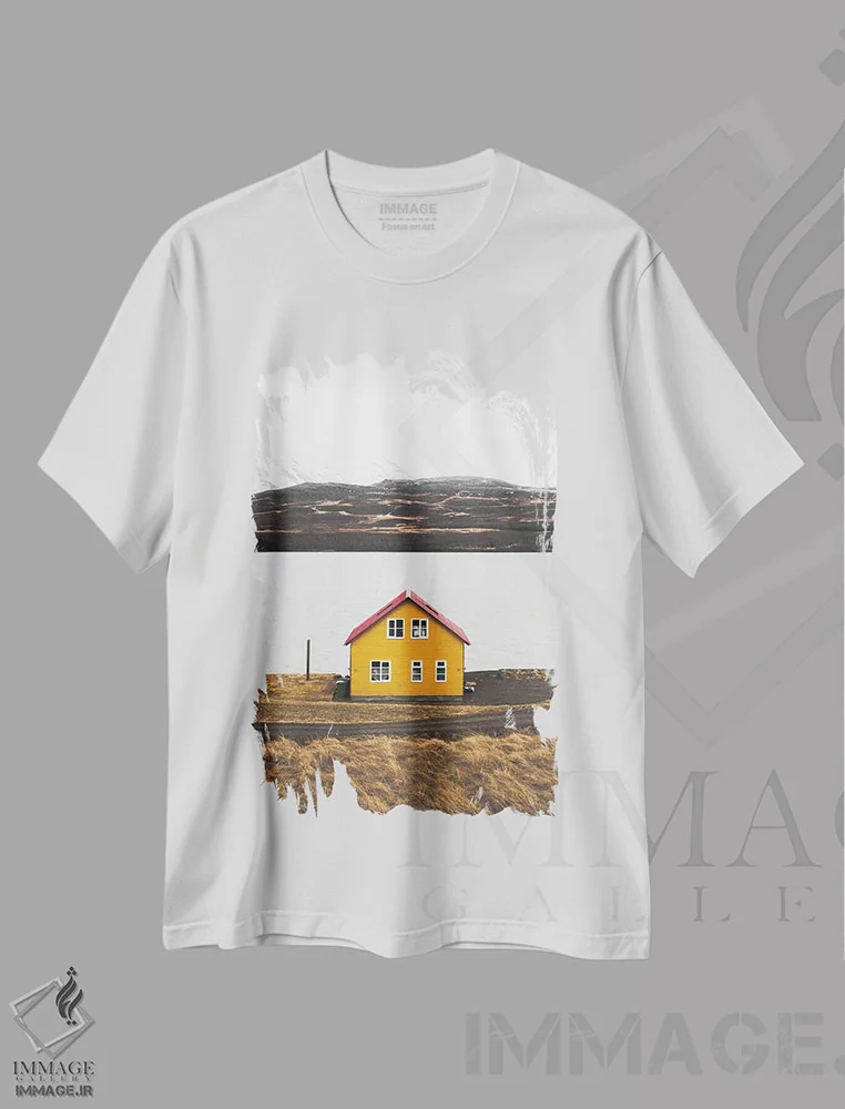 تیشرت سفید طرح دار خانه زرد، مدیوم اثر جو شاتر | فروشگاه ایماژ