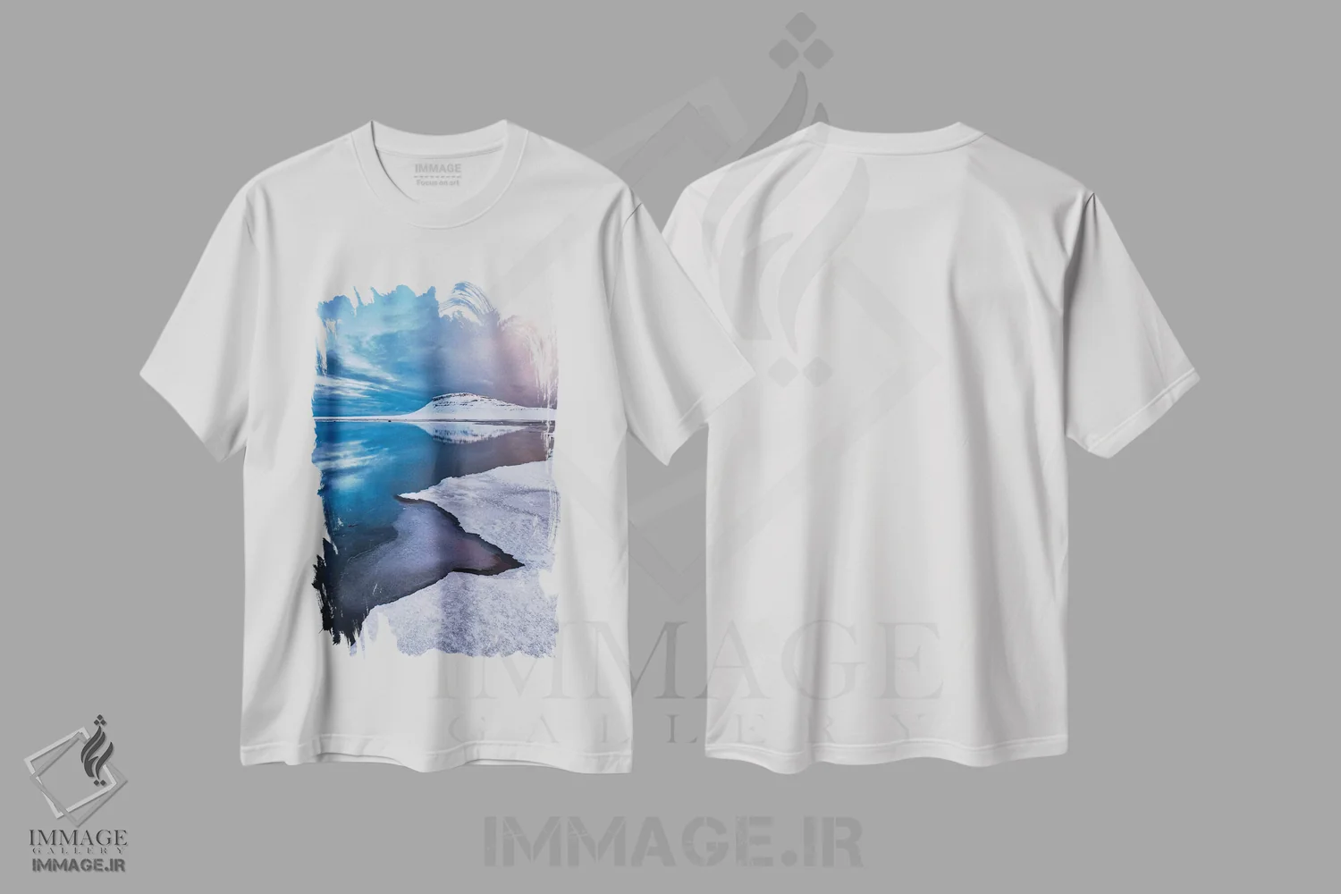 تیشرت سفید طرح دار خطوط سفید، دکور تعطیلات اثر جو شاتر | فروشگاه ایماژ