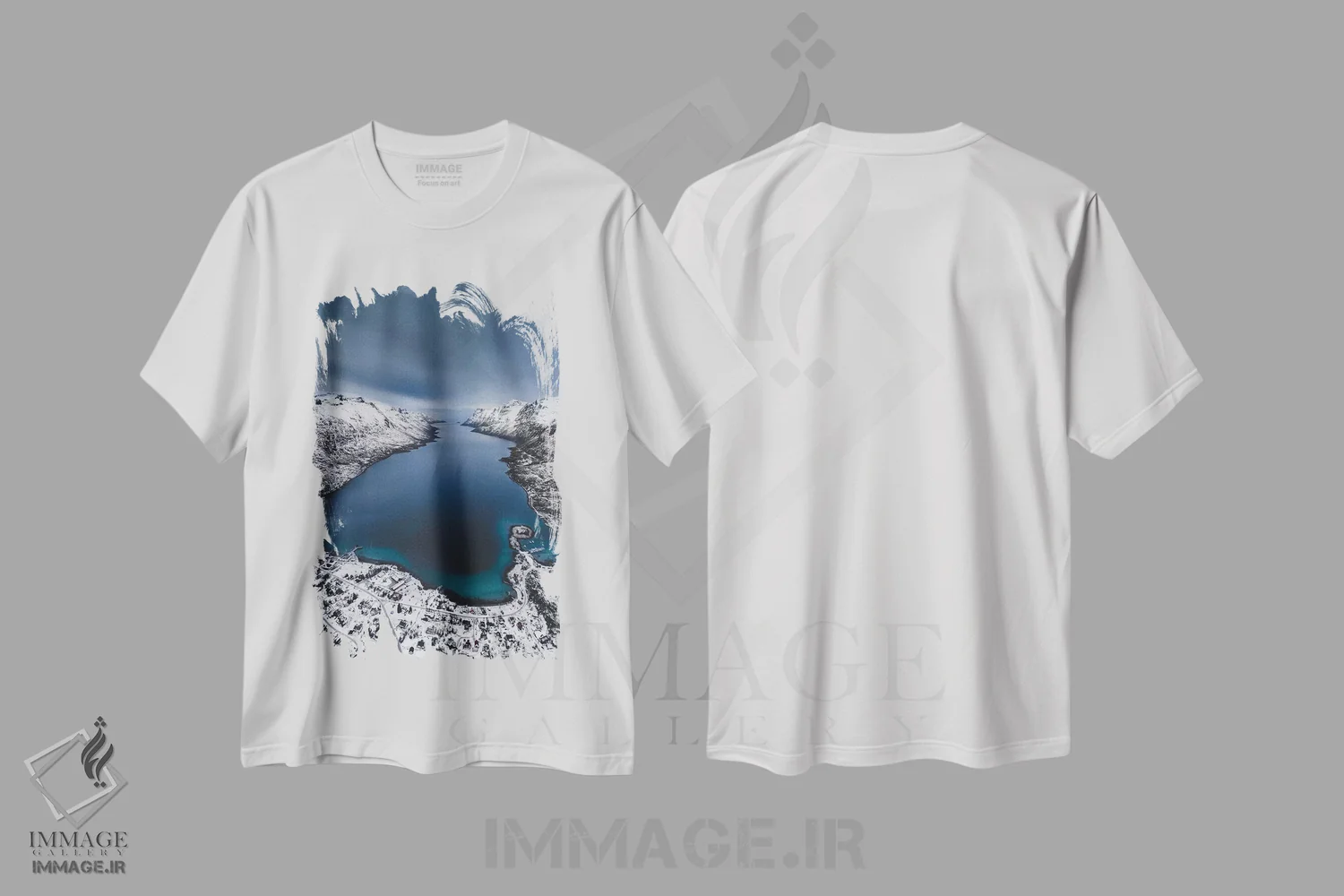 تیشرت سفید طرح دار فیورد زمستانی، دکور تعطیلات اثر جو شاتر | فروشگاه ایماژ