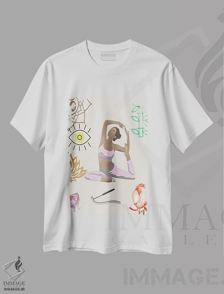 تیشرت سفید طرح دار حرکت یوگا ۴، دکور بوهمی اثر جسی کیث | immage.ir