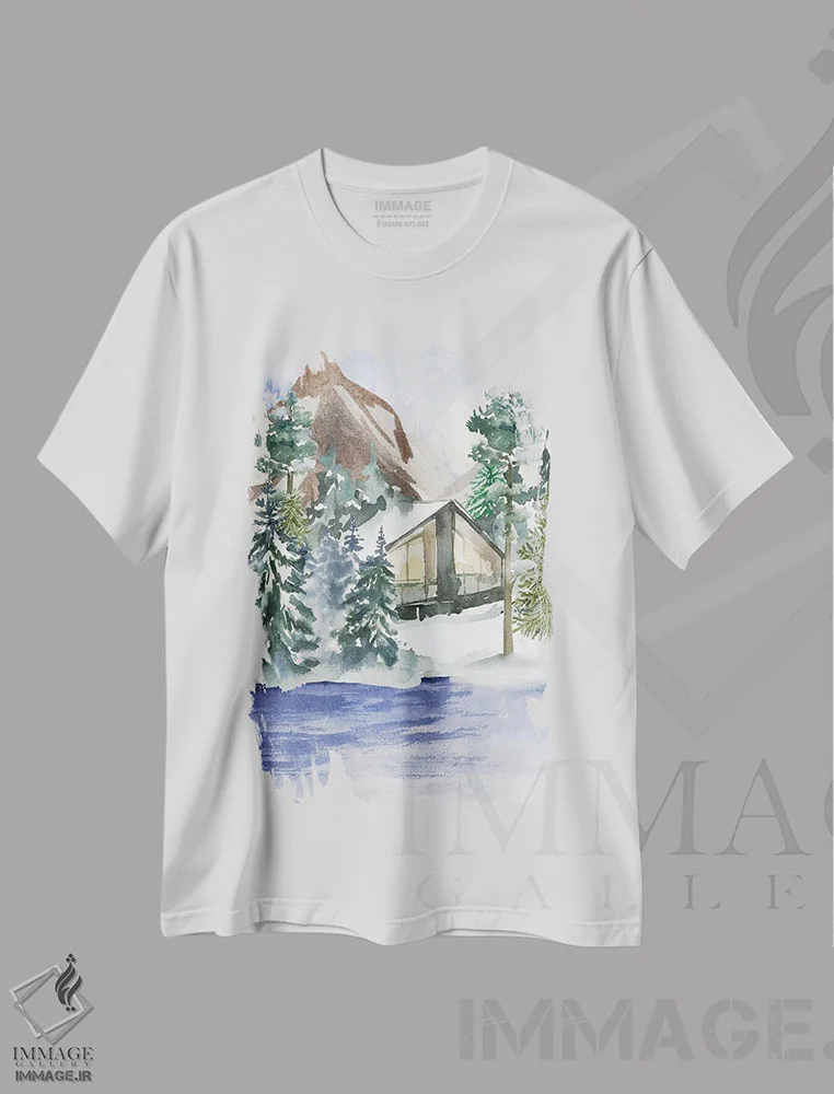 تیشرت سفید طرح دار کلبه پنهان ۱، دکور تعطیلات اثر جسی کیث | فروشگاه ایماژ
