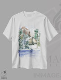 تیشرت سفید طرح دار کلبه پنهان ۱، دکور تعطیلات اثر جسی کیث | فروشگاه ایماژ