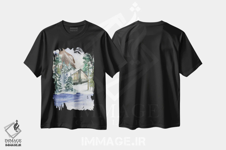 تیشرت مشکی طرح دار کلبه پنهان ۱، دکور تعطیلات اثر جسی کیث | immage.ir