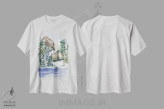 تیشرت سفید طرح دار کلبه پنهان ۱، دکور تعطیلات اثر جسی کیث | فروشگاه ایماژ