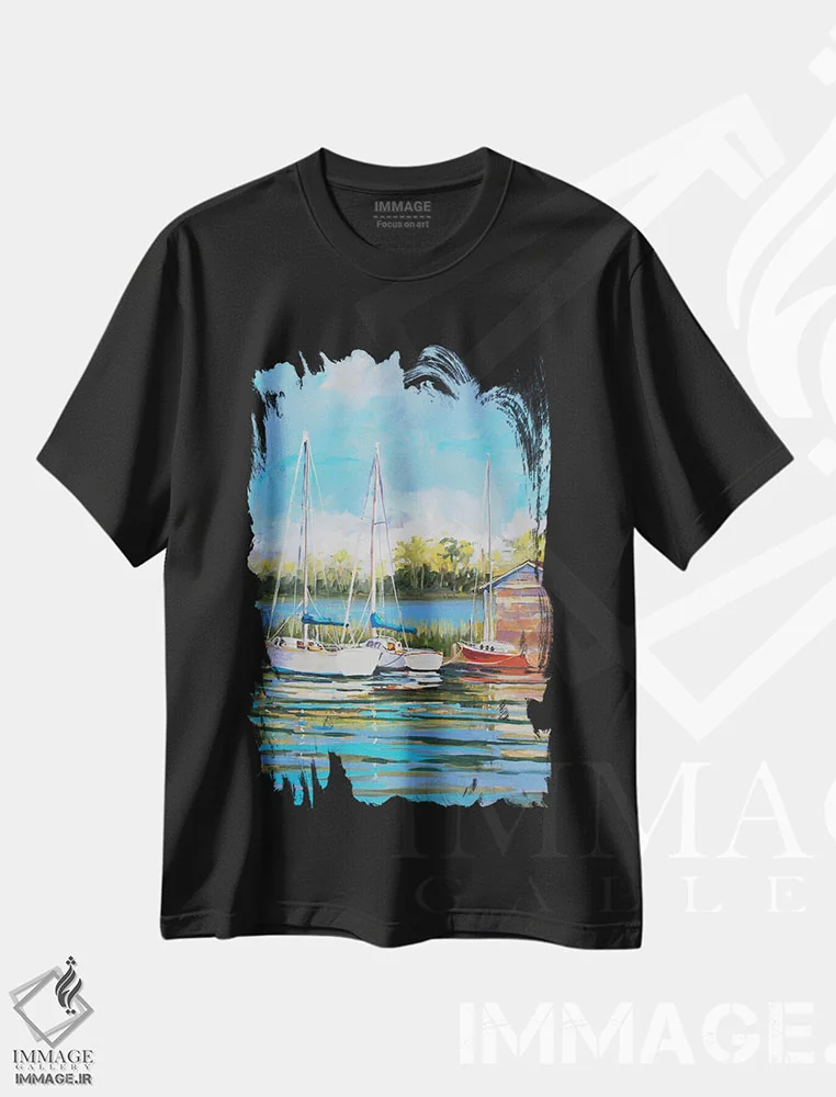 تیشرت مشکی طرح دار قایق ها، تزئینی اثر جین اسلیوکا | فروشگاه ایماژ