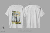 تیشرت سفید طرح دار درختان غان طلایی، تزئینی اثر جین اسلیوکا | فروشگاه ایماژ