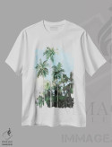 تیشرت سفید طرح دار نخل ها در ساحل، دکور معاصر اثر جین اسلیوکا | فروشگاه ایماژ