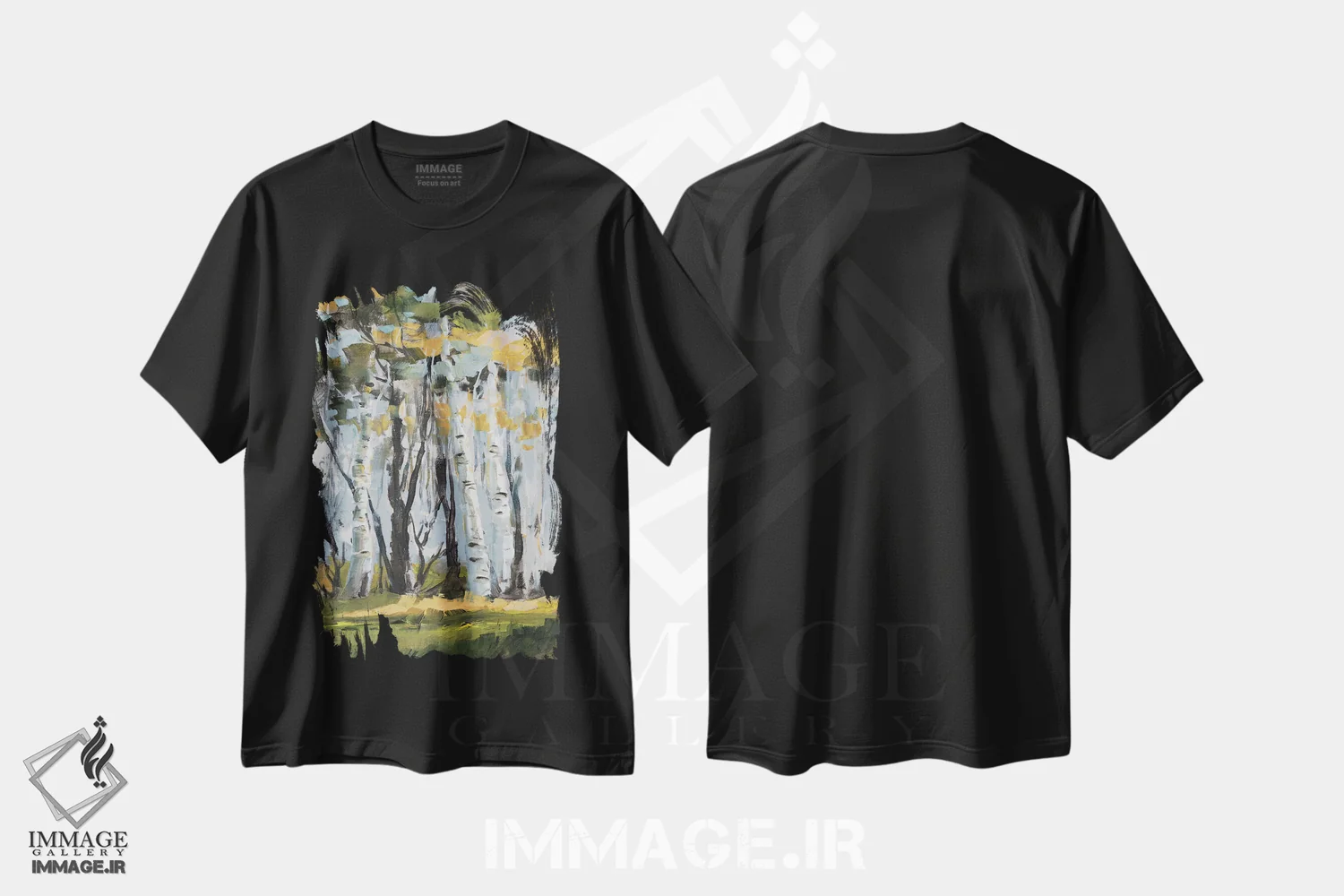 تیشرت مشکی طرح دار درختان غان طلایی، تزئینی اثر جین اسلیوکا | immage.ir
