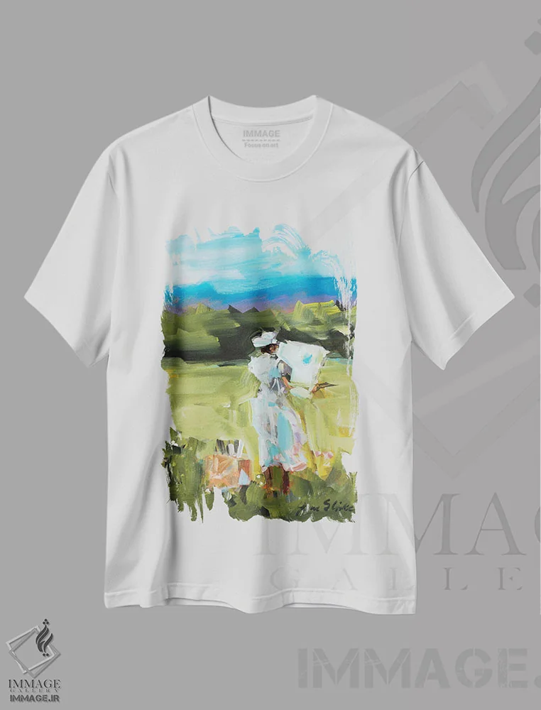 تیشرت سفید طرح دار نقاشی زنانه، تزئینی اثر جین اسلیوکا | immage.ir