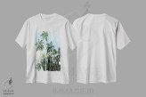 تیشرت سفید طرح دار نخل ها در ساحل، دکور معاصر اثر جین اسلیوکا | فروشگاه ایماژ