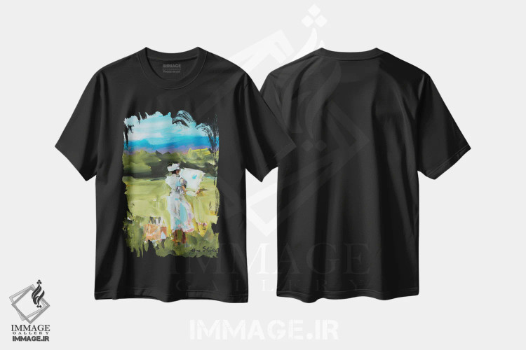 تیشرت مشکی طرح دار نقاشی زنانه، تزئینی اثر جین اسلیوکا | فروشگاه ایماژ