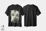 تیشرت مشکی طرح دار نخل ها زیر آسمان صورتی، دکور معاصر اثر جین اسلیوکا | فروشگاه ایماژ