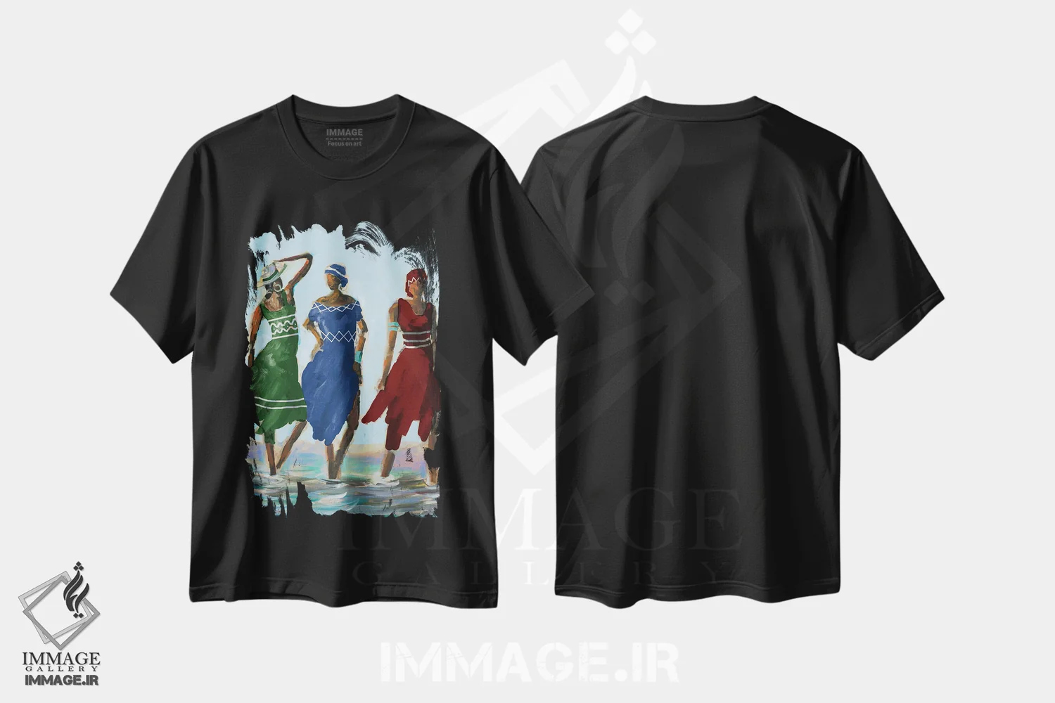 تیشرت مشکی طرح دار رؤیاپردازی کارائیبی، هنر آمریکایی آفریقایی تبار اثر جین اسلیوکا | فروشگاه ایماژ