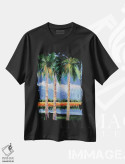 تیشرت مشکی طرح دار ساحل نخل ها، دکور معاصر اثر جین اسلیوکا | فروشگاه ایماژ