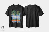 تیشرت مشکی طرح دار ساحل نخل ها، دکور معاصر اثر جین اسلیوکا | فروشگاه ایماژ