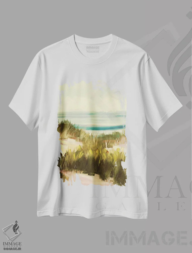 تیشرت سفید طرح دار علف دریایی، دکور ساحلی اثر جین اسلیوکا | فروشگاه ایماژ