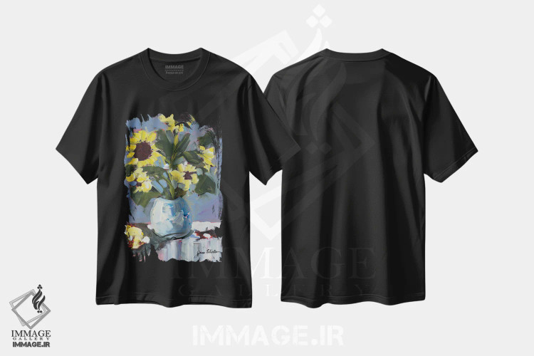 تیشرت مشکی طرح دار آفتابگردان ها، دکور معاصر اثر جین اسلیوکا | فروشگاه ایماژ