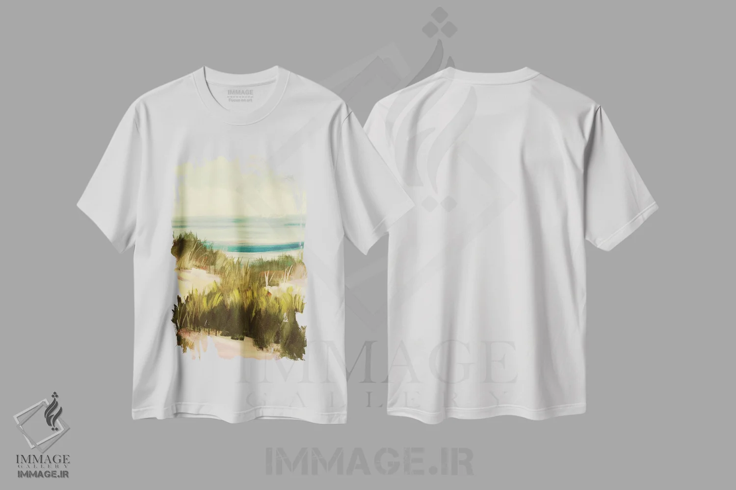 تیشرت سفید طرح دار علف دریایی، دکور ساحلی اثر جین اسلیوکا | فروشگاه ایماژ