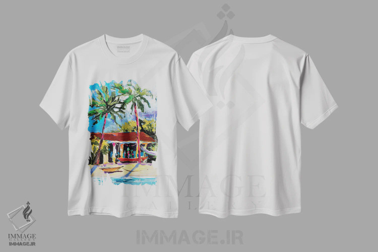 تیشرت سفید طرح دار ساحل کارائیب، تزئینی اثر جین اسلیوکا | immage.ir