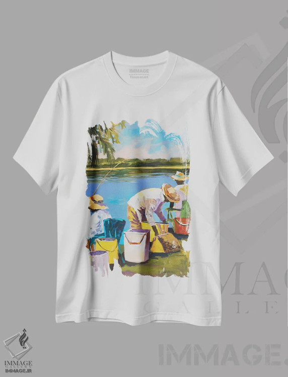 تیشرت سفید طرح دار ماهیگیری I، تزئینی اثر جین اسلیوکا | فروشگاه ایماژ