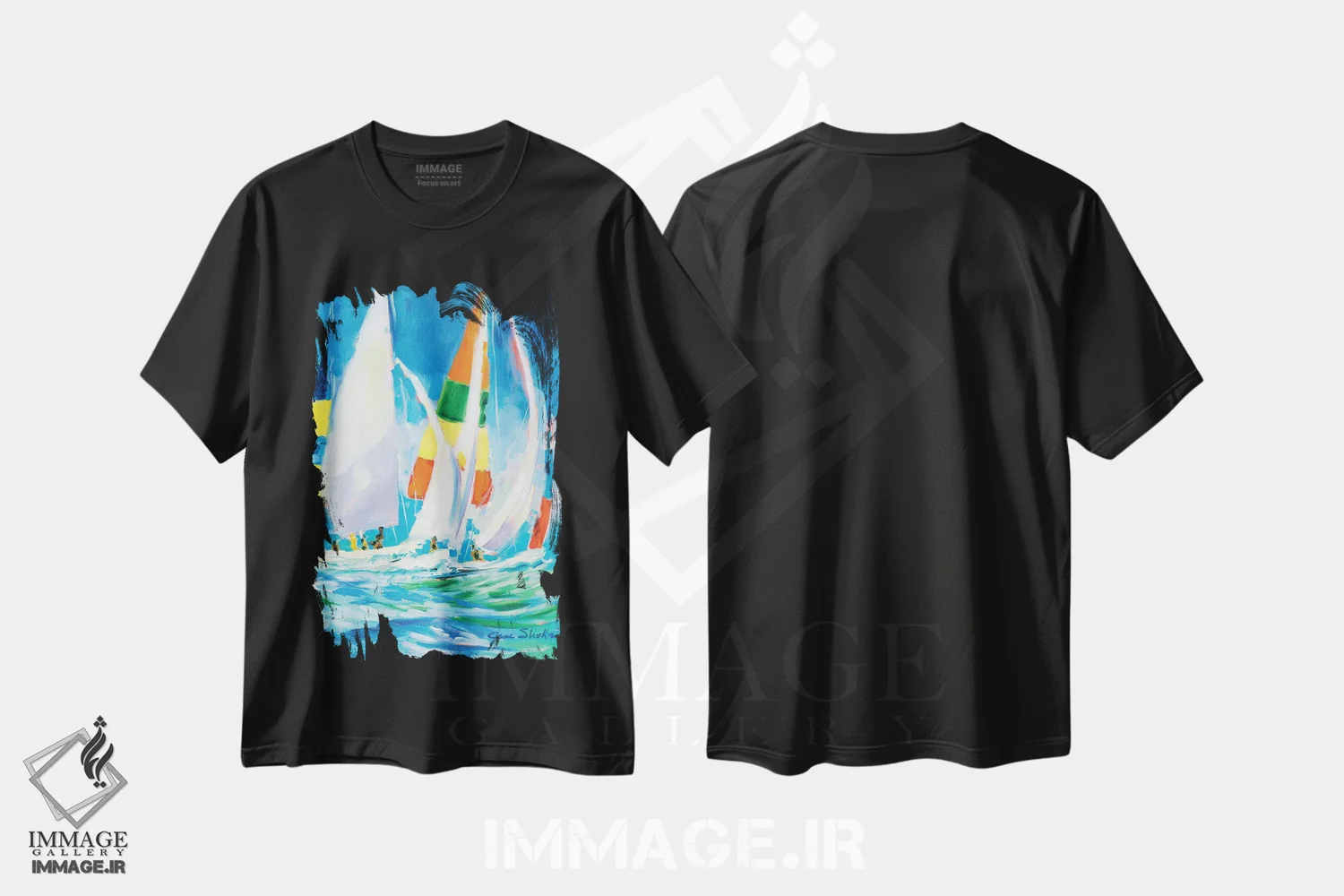 تیشرت مشکی طرح دار بیا با قایق برویم، تزئینی اثر جین اسلیوکا | فروشگاه ایماژ