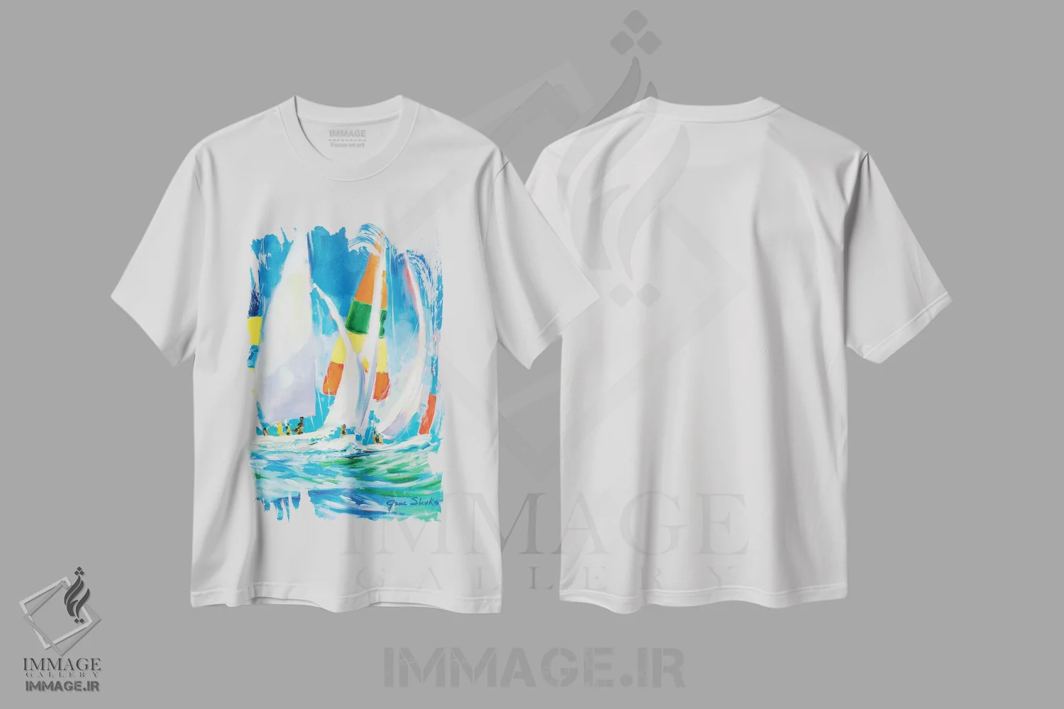 تیشرت سفید طرح دار بیا با قایق برویم، تزئینی اثر جین اسلیوکا | immage.ir