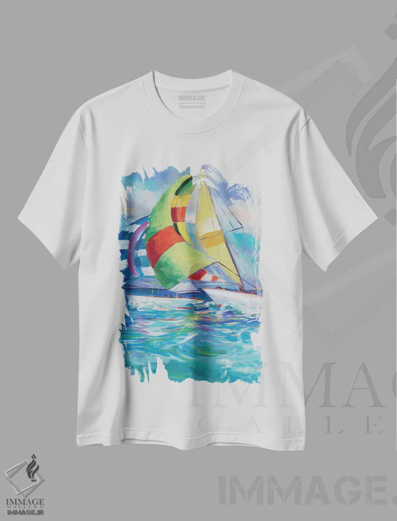 تیشرت سفید طرح دار بادبان برافراشته I، تزئینی اثر جین اسلیوکا | فروشگاه ایماژ