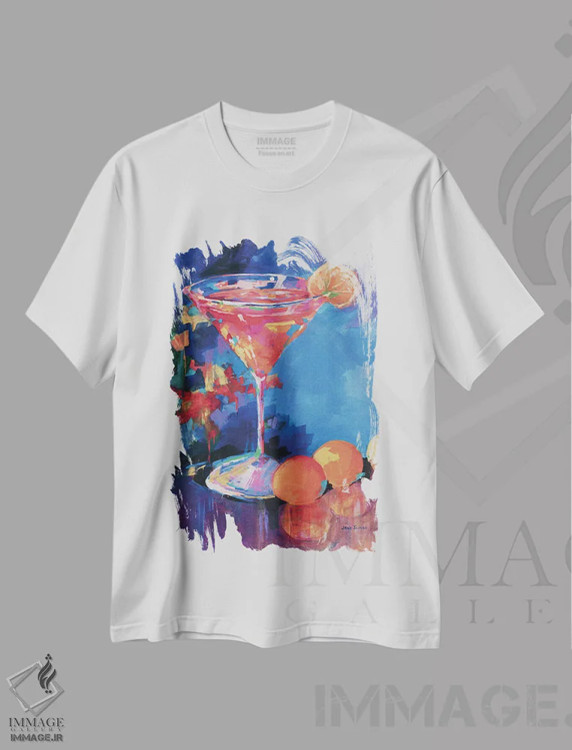 تیشرت سفید طرح دار کوکتل لس آنجلس کوسمو، تزئینی اثر جین اسلیوکا | immage.ir