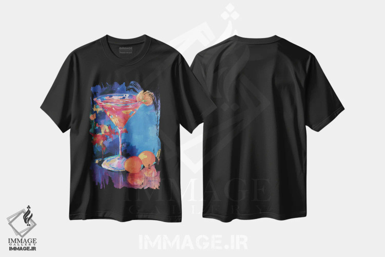 تیشرت مشکی طرح دار کوکتل لس آنجلس کوسمو، تزئینی اثر جین اسلیوکا | فروشگاه ایماژ