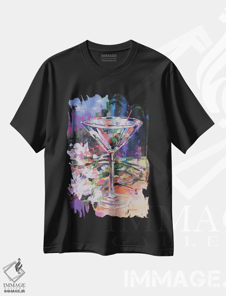 تیشرت مشکی طرح دار مارتینی نیویورکی، تزئینی اثر جین اسلیوکا | فروشگاه ایماژ