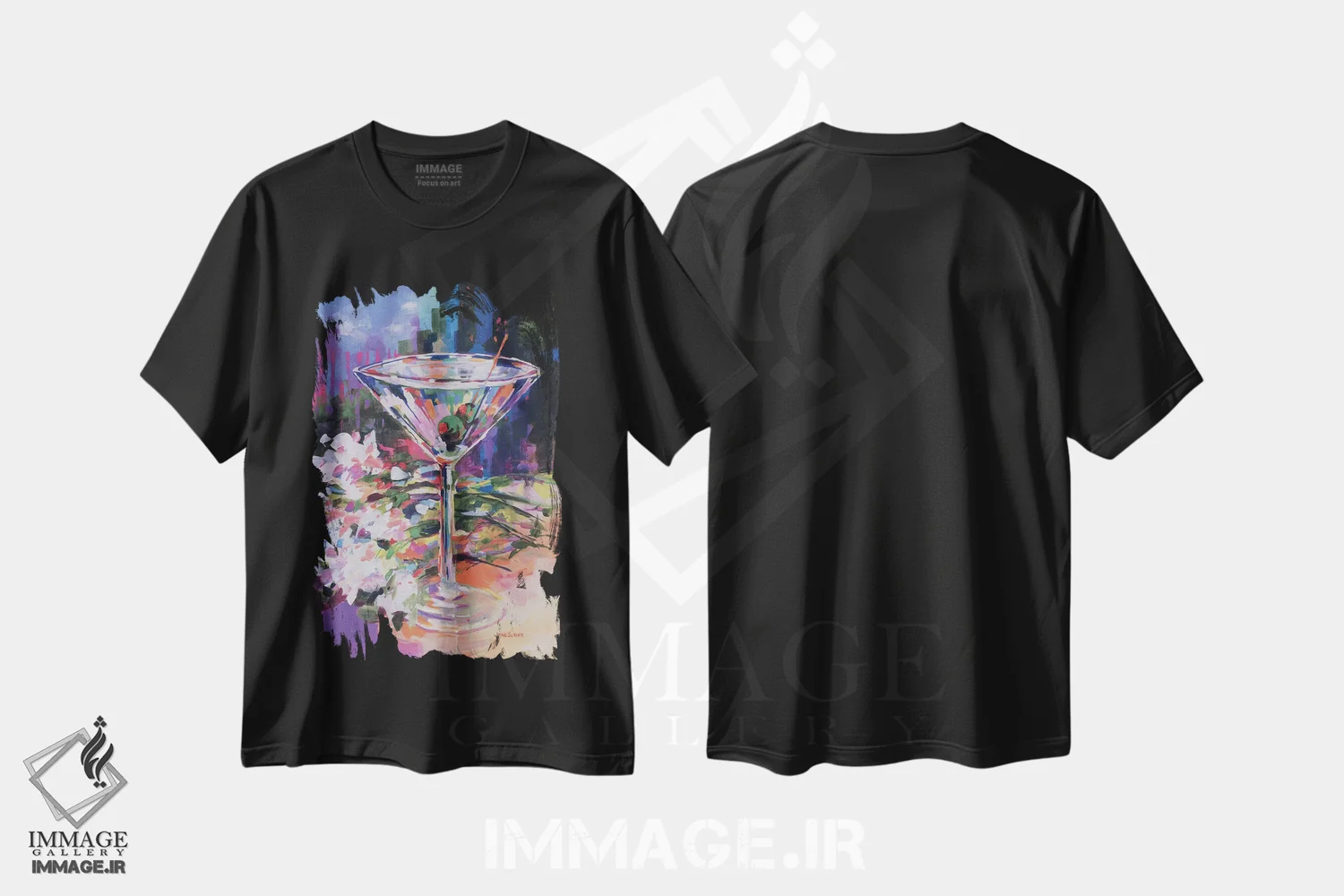 تیشرت مشکی طرح دار مارتینی نیویورکی، تزئینی اثر جین اسلیوکا | فروشگاه ایماژ