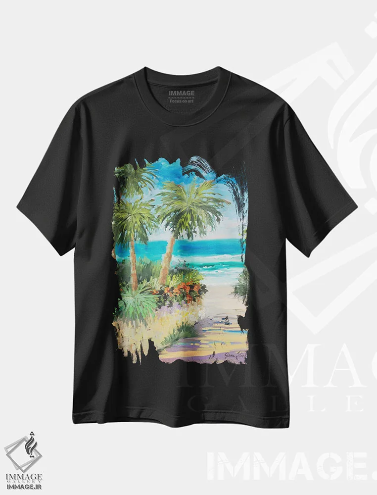تیشرت مشکی طرح دار مسیر نخل ها، تزئینی اثر جین اسلیوکا | immage.ir