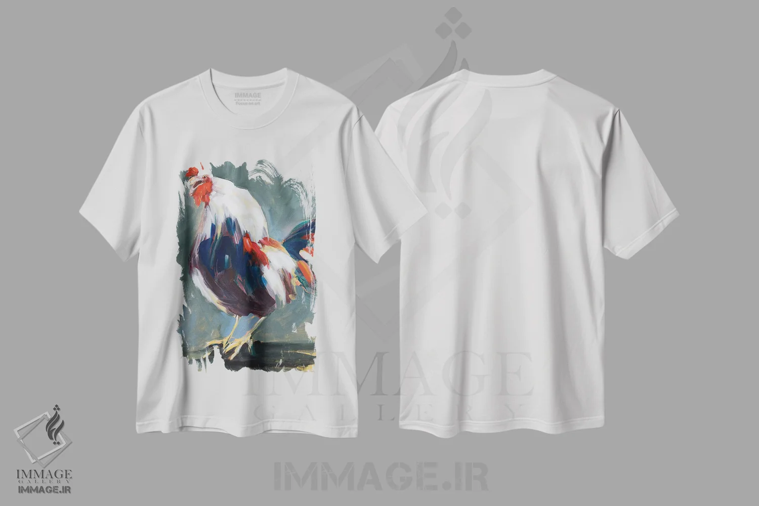 تیشرت سفید طرح دار خروس بیدار شونده، تزئینی اثر جین اسلیوکا | immage.ir