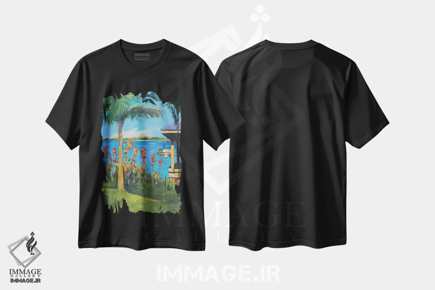تیشرت مشکی طرح دار دریاچه، تزئینی اثر جین اسلیوکا | فروشگاه ایماژ