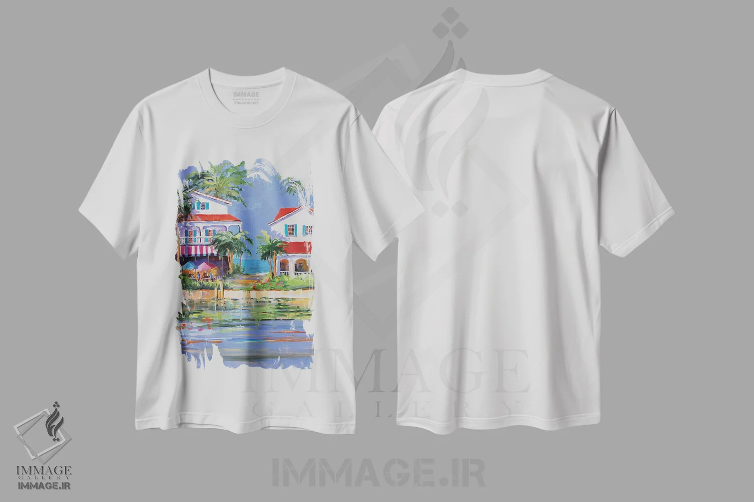 تیشرت سفید طرح دار اقامتگاه ساحلی II، تزئینی اثر جین اسلیوکا | immage.ir