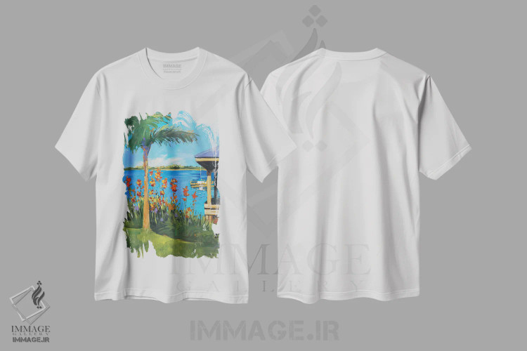 تیشرت سفید طرح دار دریاچه، تزئینی اثر جین اسلیوکا | immage.ir