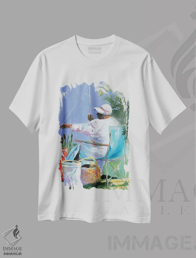 تیشرت سفید طرح دار خواهران در حال ماهیگیری II، دکور معاصر اثر جین اسلیوکا | فروشگاه ایماژ