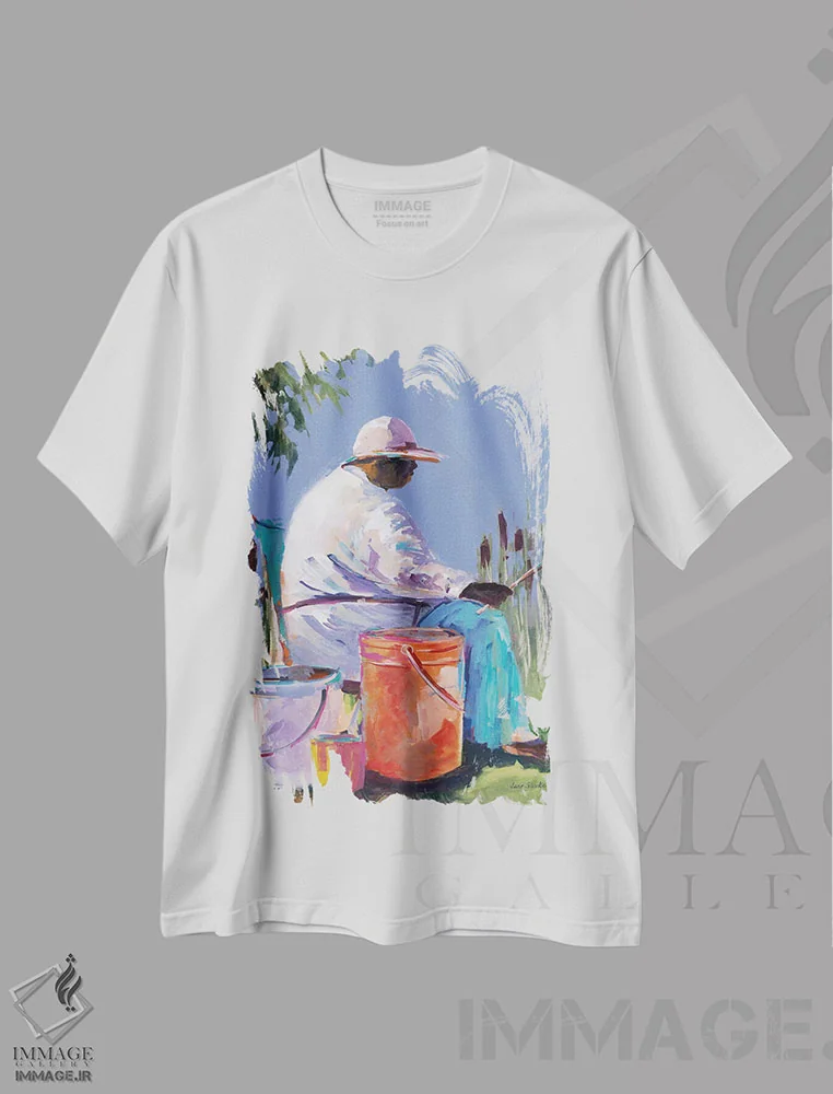 تیشرت سفید طرح دار خواهران در حال ماهیگیری I، دکور معاصر اثر جین اسلیوکا | immage.ir