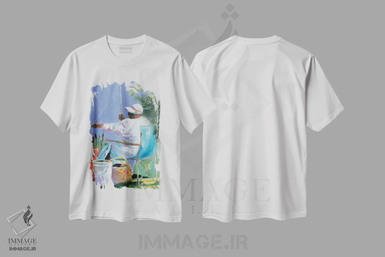 تیشرت سفید طرح دار خواهران در حال ماهیگیری II، دکور معاصر اثر جین اسلیوکا | فروشگاه ایماژ