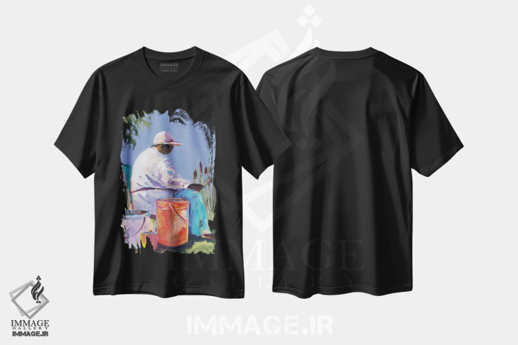 تیشرت مشکی طرح دار خواهران در حال ماهیگیری I، دکور معاصر اثر جین اسلیوکا | فروشگاه ایماژ