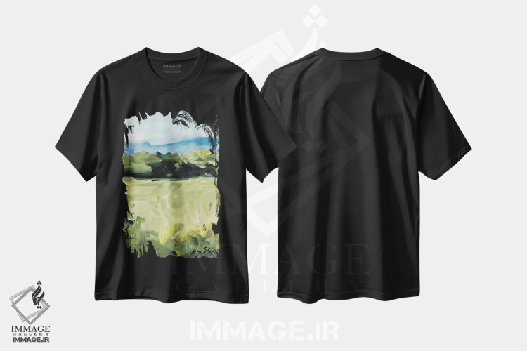 تیشرت مشکی طرح دار منظر انتزاعی اثر جین اسلیوکا | immage.ir