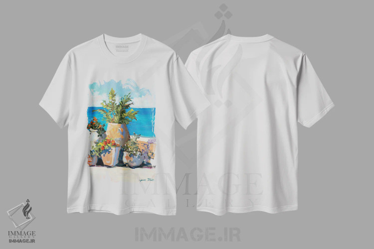 تیشرت سفید طرح دار سبزینه ساحلی، دکور ساحلی اثر جین اسلیوکا | immage.ir