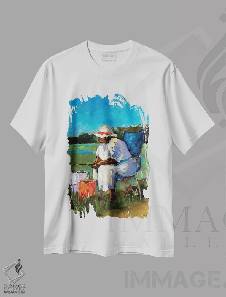 تیشرت سفید طرح دار دوباره ماهیگیری، تزئینی اثر جین اسلیوکا | فروشگاه ایماژ