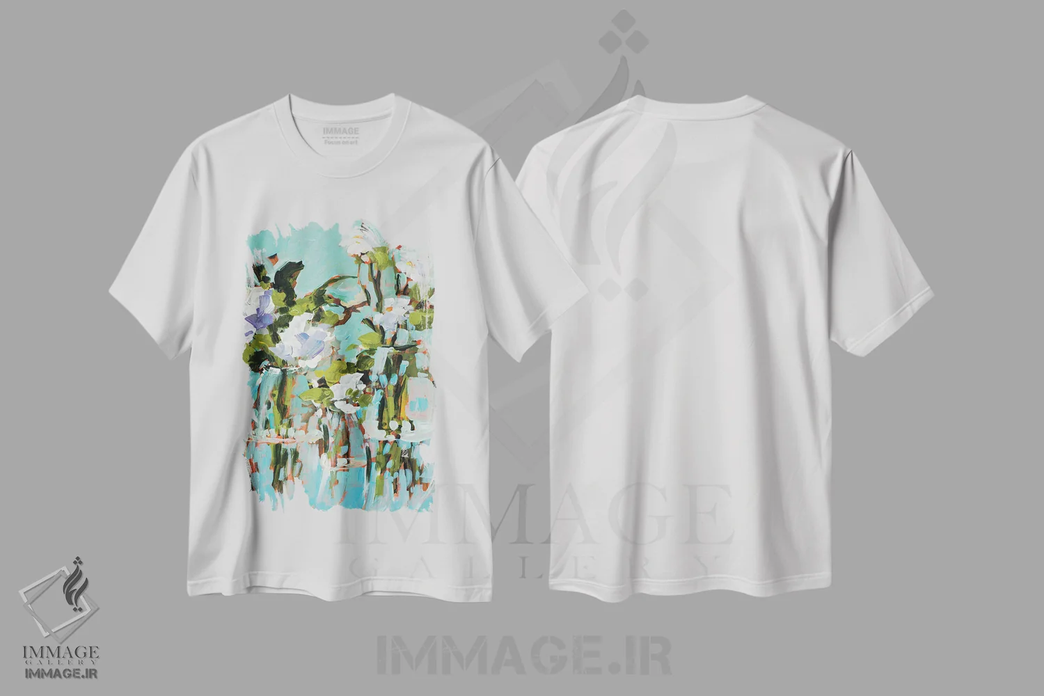 تیشرت سفید طرح دار گل در گلدان، تزئینی اثر جین اسلیوکا | immage.ir
